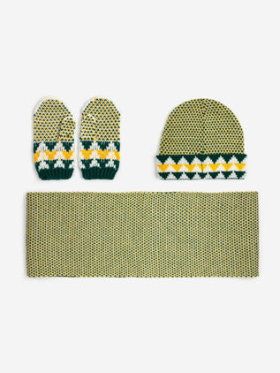 Bobo Choses - Geometric Kids Schal, Mütze & Fäustlinge in Offwhite - 3tlg. Set - Kopfumfang 52 cm - 8445782145983 - littlehipstar.com