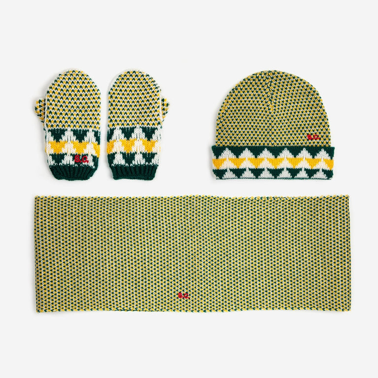 Bobo Choses - Geometric Kids Schal, Mütze & Fäustlinge in Offwhite - 3tlg. Set - Kopfumfang 52 cm - 8445782145983 - littlehipstar.com
