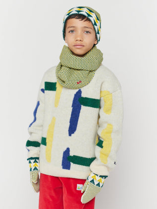 Bobo Choses - Geometric Kids Schal, Mütze & Fäustlinge in Offwhite - 3tlg. Set - Kopfumfang 52 cm - 8445782145983 - littlehipstar.com
