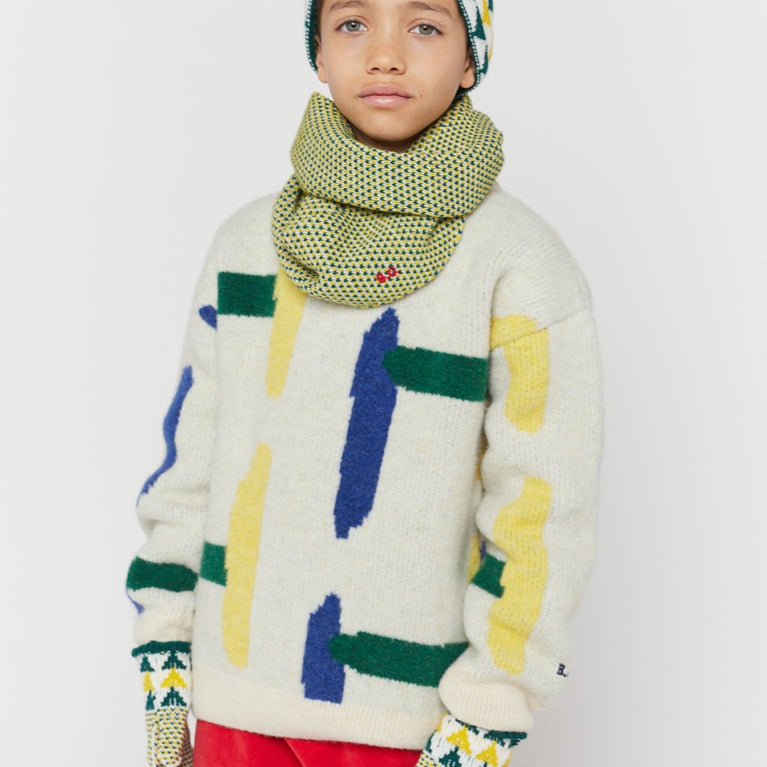 Bobo Choses - Geometric Kids Schal, Mütze & Fäustlinge in Offwhite - 3tlg. Set - Kopfumfang 52 cm - 8445782145983 - littlehipstar.com
