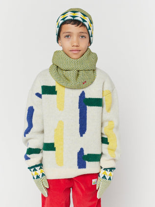 Bobo Choses - Geometric Kids Schal, Mütze & Fäustlinge in Offwhite - 3tlg. Set - Kopfumfang 52 cm - 8445782145983 - littlehipstar.com