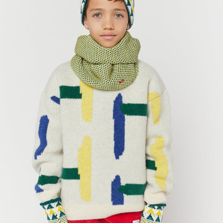 Bobo Choses - Geometric Kids Schal, Mütze & Fäustlinge in Offwhite - 3tlg. Set - Kopfumfang 52 cm - 8445782145983 - littlehipstar.com