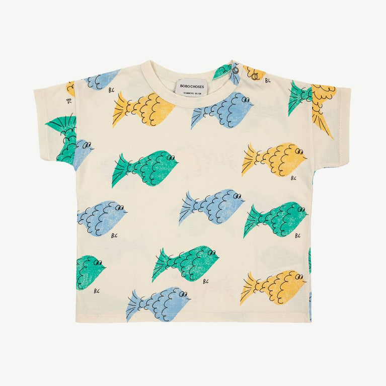 Bobo Choses - Multicolor Fish T-Shirt aus Baumwolle in Weiß - 6 Monate - 8445782007618 - littlehipstar.com