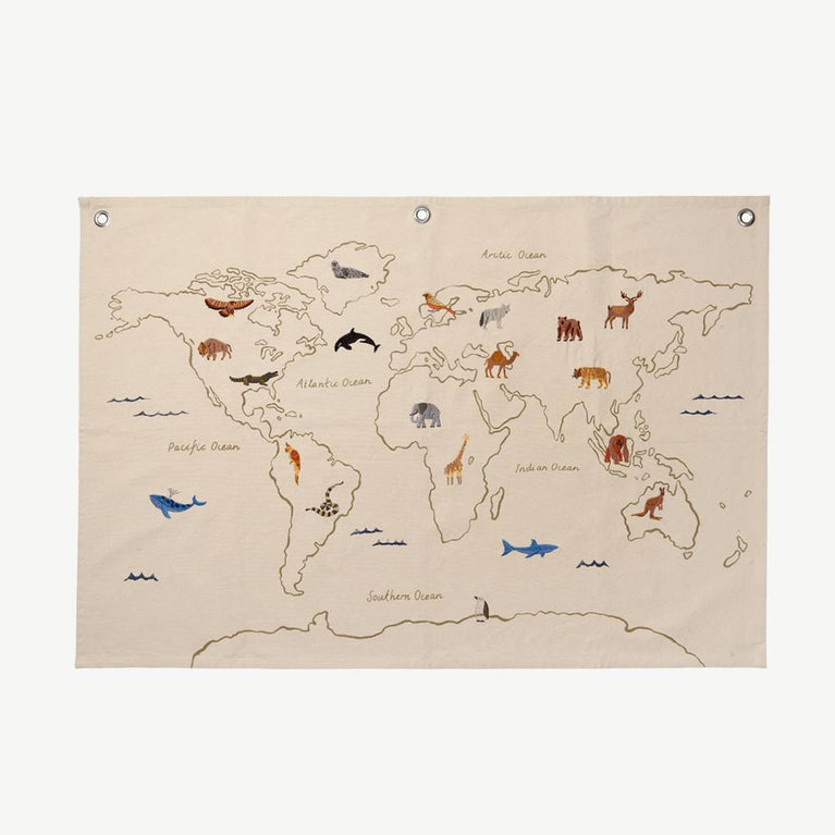 ferm LIVING - The World Bestickter Wandteppich aus Bio-Baumwolle in Offwhite - 5704723294634 - littlehipstar.com