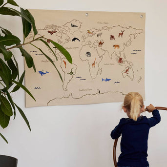 ferm LIVING - The World Bestickter Wandteppich aus Bio-Baumwolle in Offwhite - 5704723294634 - littlehipstar.com