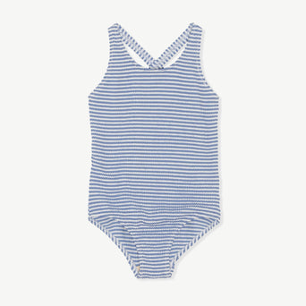 Crepe Basic Fine Stripe Badeanzug in Blau
