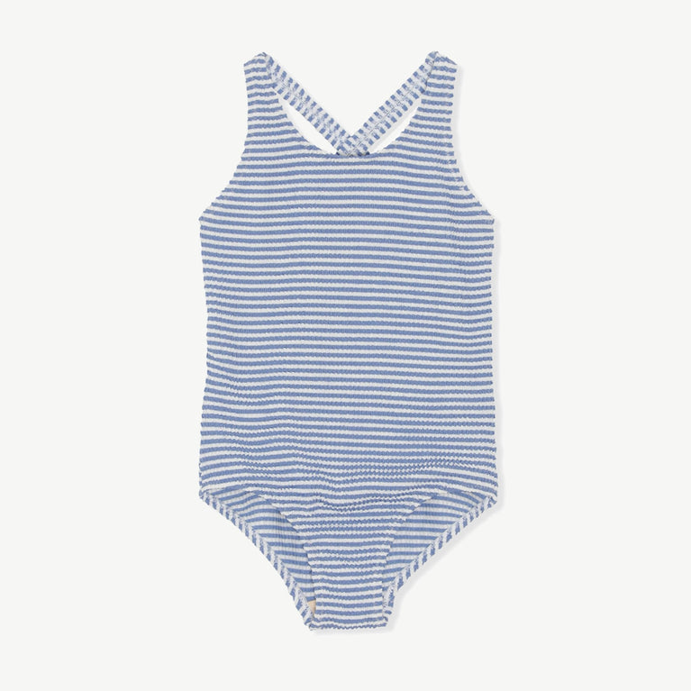 Crepe Basic Fine Stripe Badeanzug in Blau
