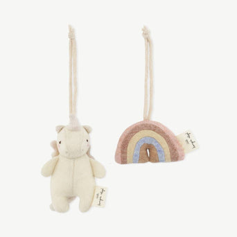 Einhorn & Regenbogen Rasseln aus Wollmix - 2er-Set