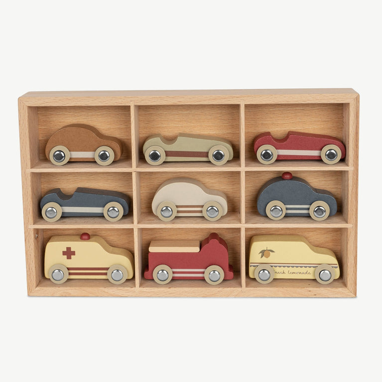 Konges Slojd - Mini Spielzeug Autos aus Holz - 9 Stück - 5715404133449 - littlehipstar.com