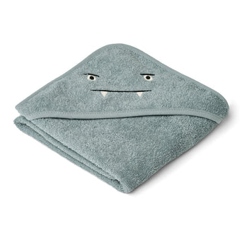 Liewood - Albert Kapuzenhandtuch aus Bio-Baumwolle - Monster Blue Fog - 70 x 70 cm - 5715493138844 - littlehipstar.com
