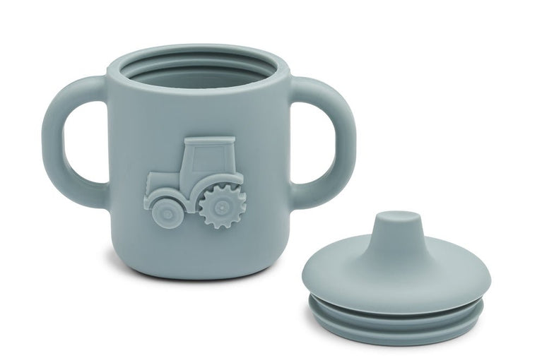 Liewood - Amelio Traktor Trinklerntasse aus Silikon - 150 ml - Blue Fog - 5715493126735 - littlehipstar.com