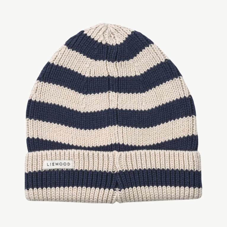 Liewood - Ezra Beanie Mütze Aus Bio-Baumwolle - Stripe Classic Navy / Sandy - 3/4 Jahre - 5715493006129 - littlehipstar.com
