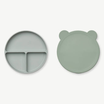 Liewood - Frodo Bär Menüteller mit Deckel aus Silikon - Taubenblau - 5715335032804 - littlehipstar.com