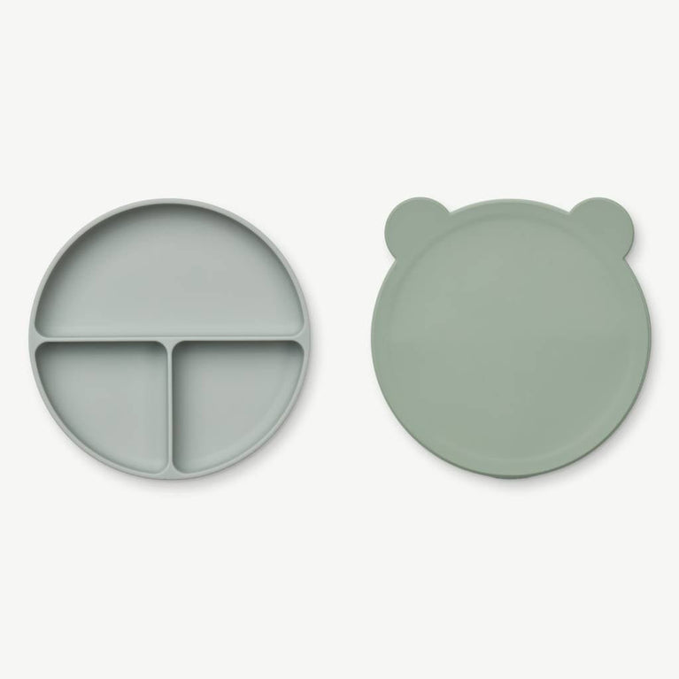 Liewood - Frodo Bär Menüteller mit Deckel aus Silikon - Taubenblau - 5715335032804 - littlehipstar.com