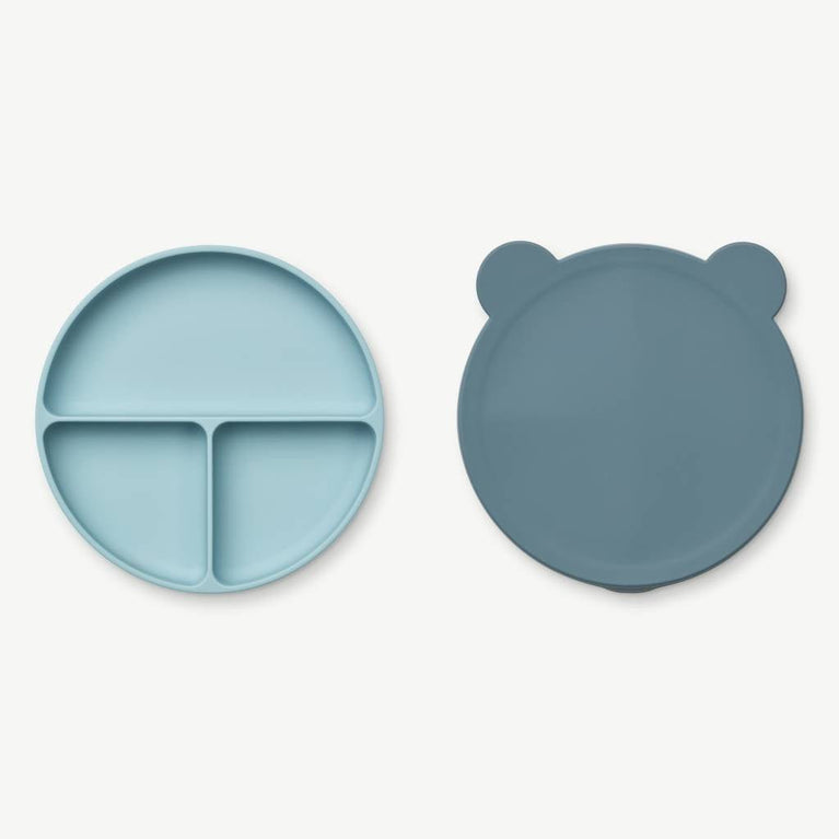 Liewood - Frodo Bär Menüteller mit Deckel aus Silikon - Whale Blue - 5715335032828 - littlehipstar.com