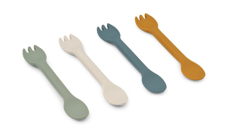 Liewood - Jan 2-in-1 Esslernbesteck aus Silikon - 4er-Set - Faune Green Multi Mix - 5715493128005 - littlehipstar.com