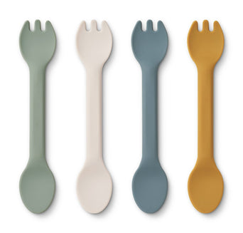 Liewood - Jan 2-in-1 Esslernbesteck aus Silikon - 4er-Set - Faune Green Multi Mix - 5715493128005 - littlehipstar.com