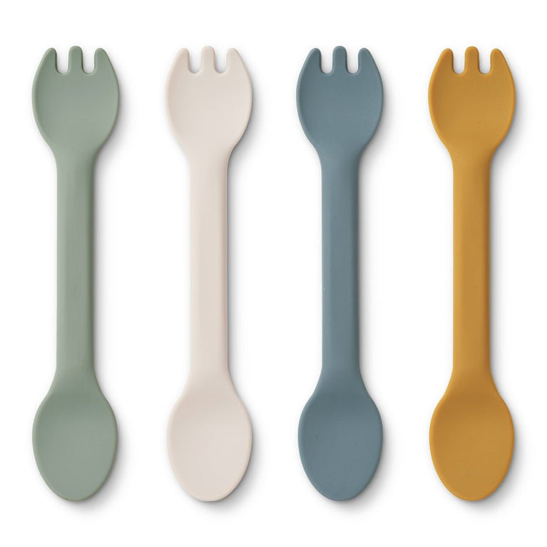 Liewood - Jan 2-in-1 Esslernbesteck aus Silikon - 4er-Set - Faune Green Multi Mix - 5715493128005 - littlehipstar.com