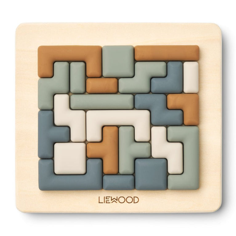 Liewood - Lonzo Steckpuzzle Lernspiel aus Holz und Silikon - 28 Teile - Faune Green Multi Mix - 5715493131029 - littlehipstar.com