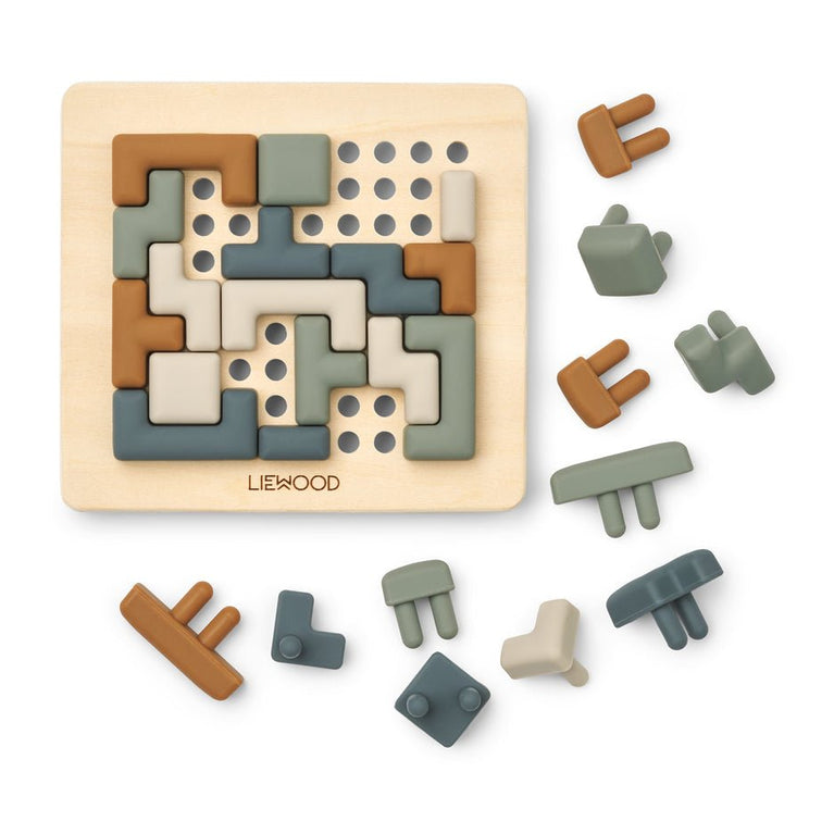 Liewood - Lonzo Steckpuzzle Lernspiel aus Holz und Silikon - 28 Teile - Faune Green Multi Mix - 5715493131029 - littlehipstar.com