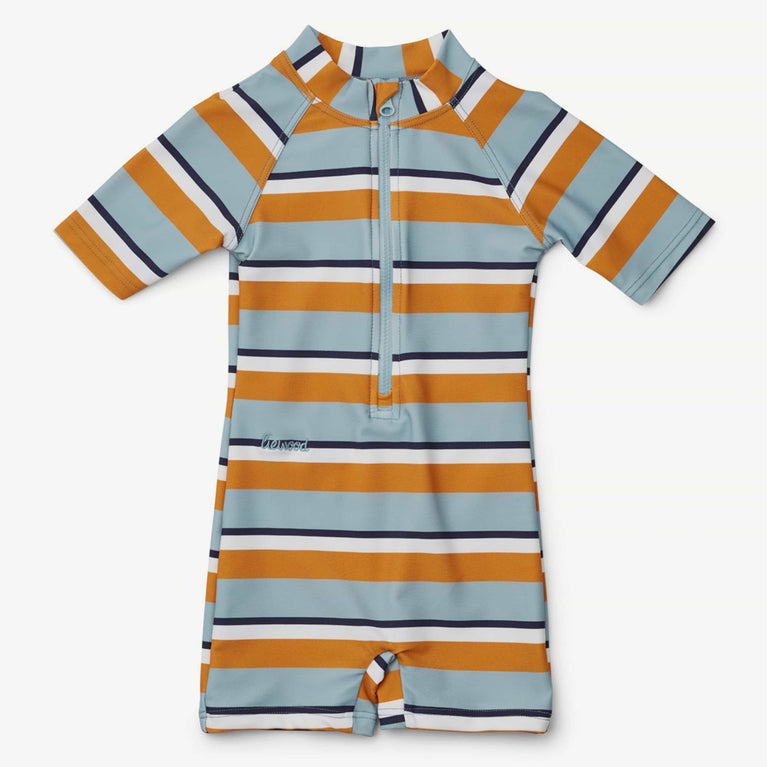 Liewood - Max Gestreifter Schwimmanzug - Limited Edition - Sea Blue/Mustard - 5713370164252 - littlehipstar.com