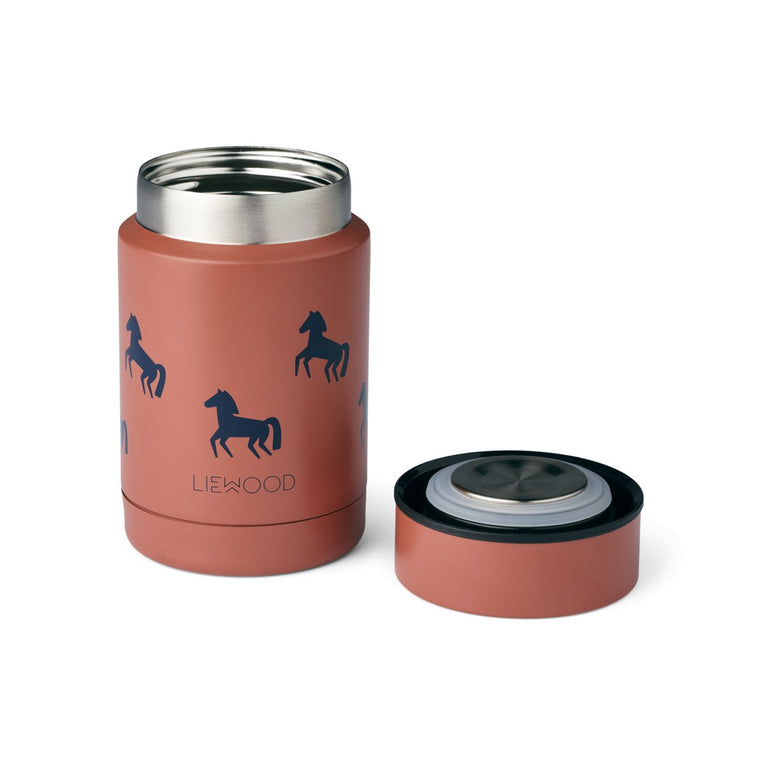 Liewood - Nadja Isolierbehälter aus Edelstahl - 250 ml – Horses / Dark Rosetta - 5715493125608 - littlehipstar.com