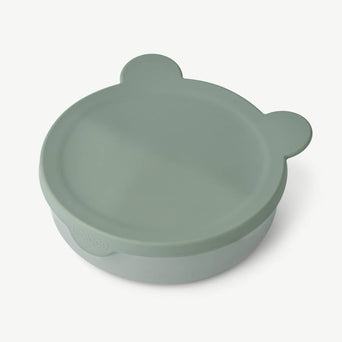 Liewood - Rosie Bär Tiefer Menüteller mit Deckel aus Silikon - Faune Green - 5715335047891 - littlehipstar.com