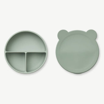 Liewood - Rosie Bär Tiefer Menüteller mit Deckel aus Silikon - Faune Green - 5715335047891 - littlehipstar.com