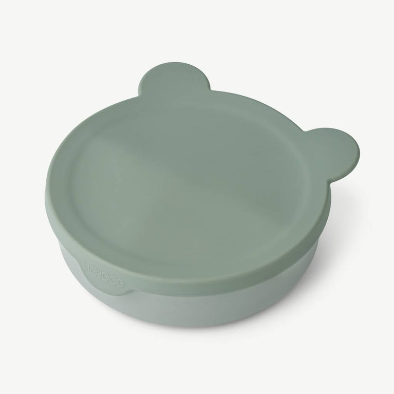 Liewood - Rosie Bär Tiefer Menüteller mit Deckel aus Silikon - Faune Green - 5715335047891 - littlehipstar.com