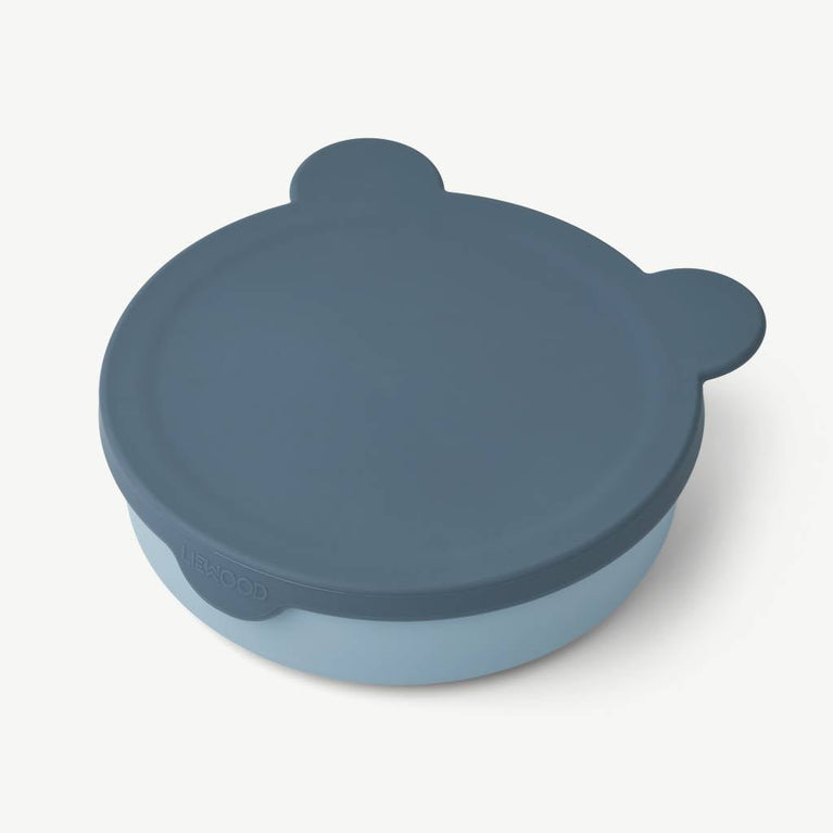 Liewood - Rosie Bär Tiefer Menüteller mit Deckel aus Silikon - Whale Blue - 5715335047914 - littlehipstar.com