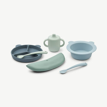 Liewood - Stina Bär Geschenkset Babygeschirr aus Silikon - 6teilig - Dusty Mint - 5715335229006 - littlehipstar.com