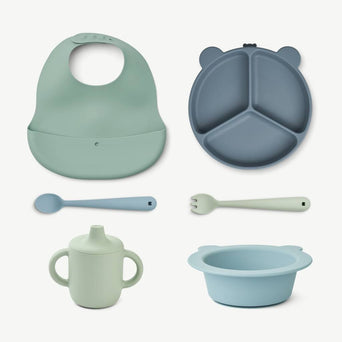 Liewood - Stina Bär Geschenkset Babygeschirr aus Silikon - 6teilig - Dusty Mint - 5715335229006 - littlehipstar.com