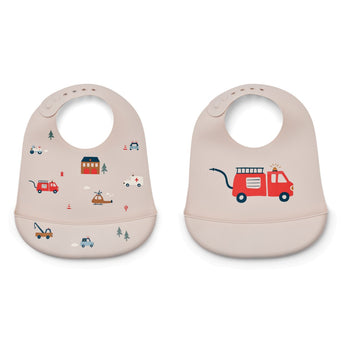 Liewood - Tilda Lätzchen aus Silikon - 2er-Set - Emergency Vehicle / Sandy - 5715493139605 - littlehipstar.com