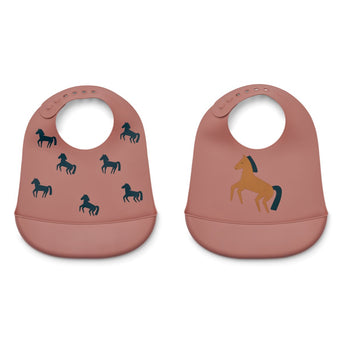 Liewood - Tilda Lätzchen aus Silikon - 2er-Set - Horses / Dark Rosetta - 5715493139575 - littlehipstar.com