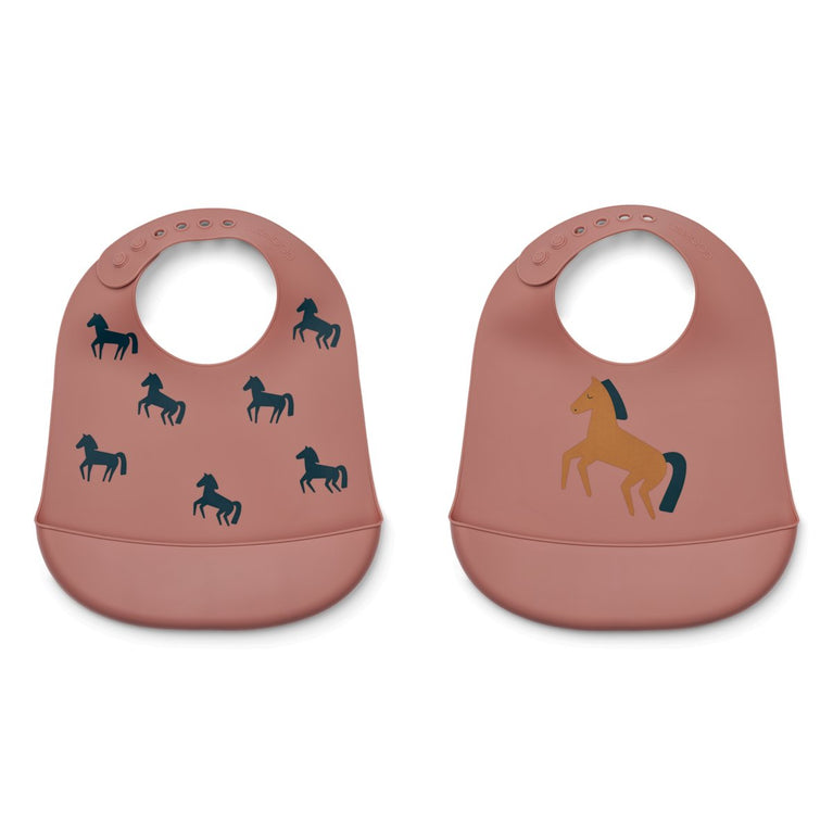 Liewood - Tilda Lätzchen aus Silikon - 2er-Set - Horses / Dark Rosetta - 5715493139575 - littlehipstar.com