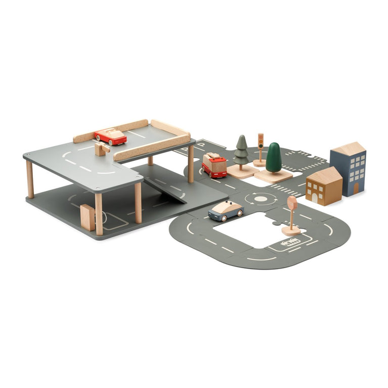 Liewood - Village Spielzeug Parkhaus aus Holz mit Zubehör - 11 Teile - 5715493139407 - littlehipstar.com