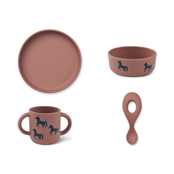 Liewood - Vivi Kindergeschirr aus Silikon - 4teilig - Horses / Dark Rosetta - 5715493141158 - littlehipstar.com