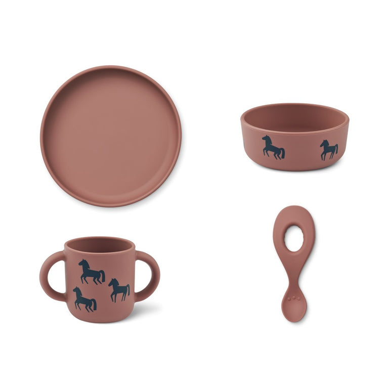 Liewood - Vivi Kindergeschirr aus Silikon - 4teilig - Horses / Dark Rosetta - 5715493141158 - littlehipstar.com