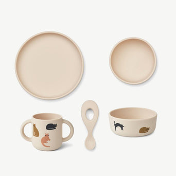 Liewood - Vivi Miauw Kindergeschirr aus Silikon in Apple Blossom - 4teilig - 5715335052819 - littlehipstar.com