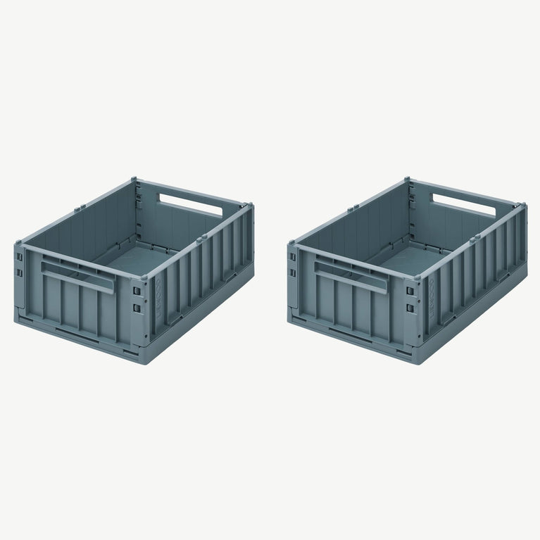 Liewood - Weston Unifarbene Klappboxen - Größe M - 2 Stück - Whale Blue - 5713370737654 - littlehipstar.com