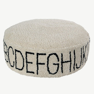 Lorena Canals - Baumwoll-Pouf ABC in Natur/ Schwarz - Ø 70 cm - 8435392619325 - littlehipstar.com