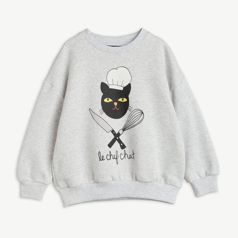 Chef Cat Sweatshirt aus Bio-Baumwolle in Grau Melange