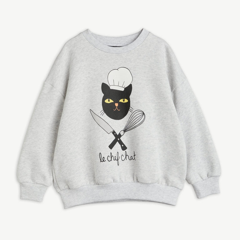 Chef Cat Sweatshirt aus Bio-Baumwolle in Grau Melange