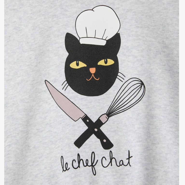 Chef Cat Sweatshirt aus Bio-Baumwolle in Grau Melange