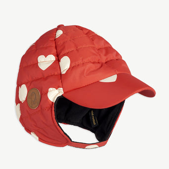 Mini Rodini - Hearts Wattierte Mütze in Rot - Rot - 7332754446388 - littlehipstar.com