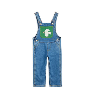 Mini Rodini - Mini Rodini x Wrangler Peace Dove Denim Latzhose in Blau - 3-5 Jahre (104/110) - 7332754610482 - littlehipstar.com