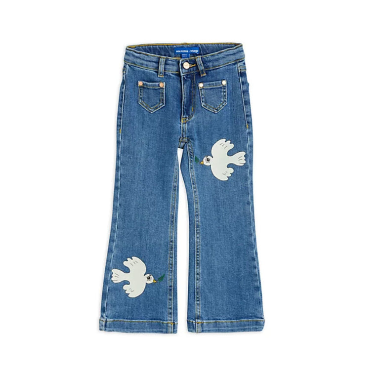 Mini Rodini - Mini Rodini x Wrangler Peace Dove Flared Denim Jeans in Blau - 5-7 Jahre (116/122) - 7332754610376 - littlehipstar.com