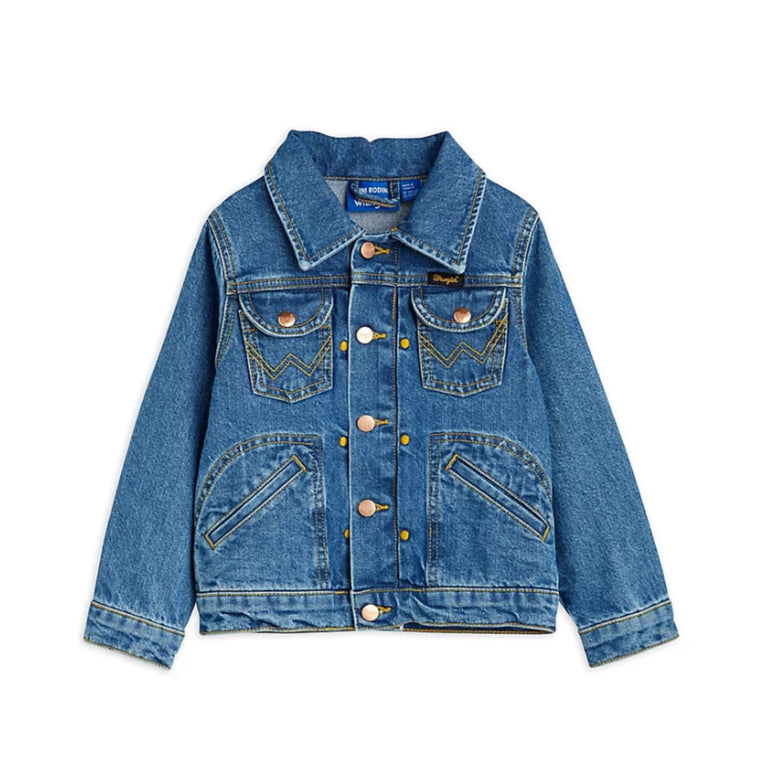 Mini Rodini - Mini Rodini x Wrangler Peace Dove Jeansjacke in Blau - 3-5 Jahre (104/110) - 7332754609608 - littlehipstar.com