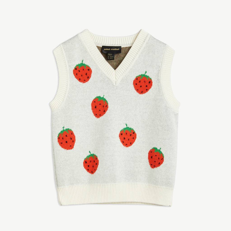 Mini Rodini - Strawberries Pullunder aus Bio-Baumwolle in Offwhite/Rot - 7-9 Jahre (128/134) - 7332754592702 - littlehipstar.com