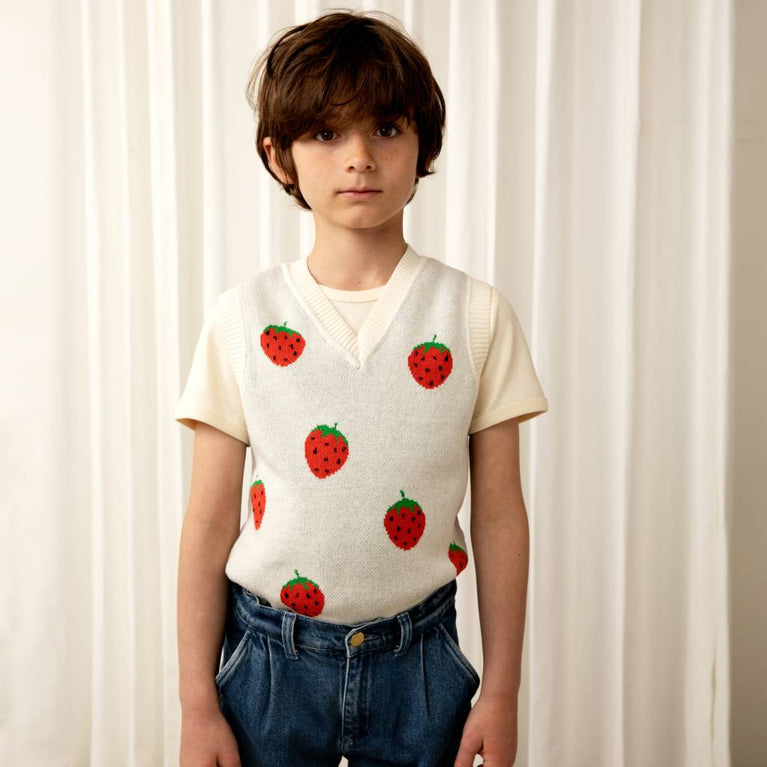 Mini Rodini - Strawberries Pullunder aus Bio-Baumwolle in Offwhite/Rot - 1.5-3 Jahre (92/98) - 7332754592733 - littlehipstar.com